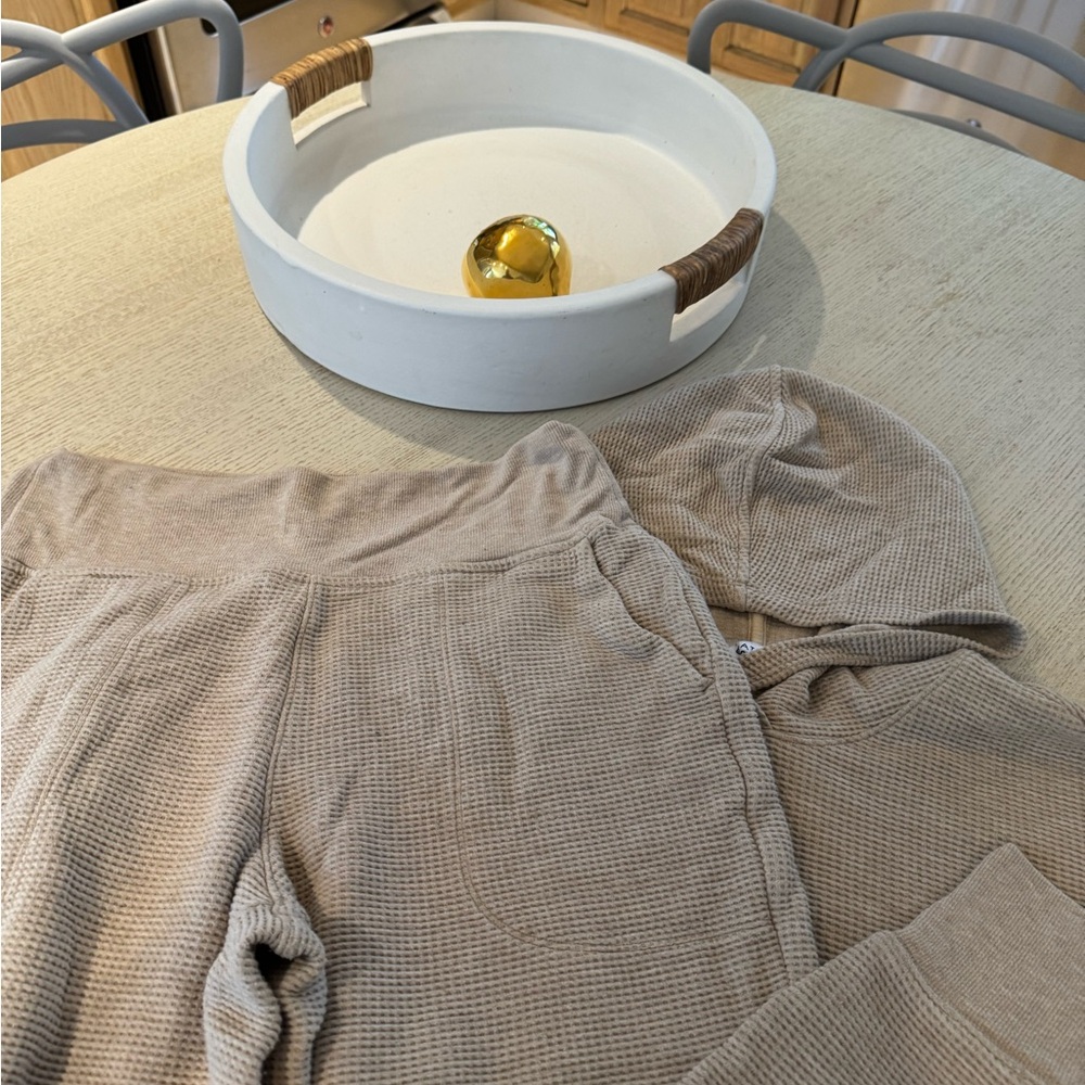 Athleta Beige Waffle Knit Lounge Set